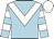 light blue, white chevron, white hoops on sleeves, white cap light blue diamond