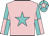 Pink, turquoise star, turquoise and pink quartered sleeves , turquoise cap, pink star