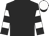 Black, black and white hooped sleeves, white cap, black peak