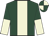 Dark green, beige panel, beige & dark green halved sleeves, beige & dark green quartered cap