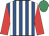 Royal blue & white stripes, red sleeves, emerald green cap