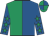 Royal blue & emerald green halved, emerald green stars on sleeves, quartered cap