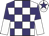 White & purple check, halved sleeves, purple star on cap