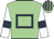 Light green, dark blue hollow box, white sleeves, dark blue armlet, light green & dark blue striped cap