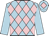Light blue & pink diamonds, light blue sleeves, light blue cap, pink diamond
