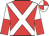 red, white cross belts, white and red halved sleeves, quartered cap