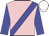 Pink, blue sash, blue sleeves, white cap