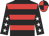 Black, red hoops, white stars on sleeves, red and black quartered cap
