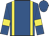 royal blue, yellow braces, yellow armlets on sleeves,