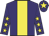 Purple, yellow stripe, purple sleeves, yellow stars, purple cap, yellow star