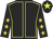 Black, yellow seams, black sleeves, yellow stars, black cap, yellow star