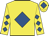 Yellow, royal blue diamond, diamonds on sleeves, yellow cap, royal blue diamond