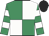 Emerald green and white (quartered), hooped sleeves, black cap