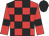 Red and black check, red sleeves, black armlets, black cap