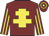 Maroon, yellow cross of lorraine, striped sleeves, hooped cap