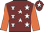 Maroon, white stars, orange sleeves, maroon cap, white star