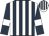 Dark blue and white stripes, dark blue sleeves, white armlets, white and dark blue striped cap