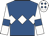 Royal blue, white triple diamond, white sleeves, royal blue armlets and diamonds on white cap
