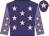 Purple, pink stars, mauve sleeves, pink stars, purple cap, pink star