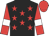 Black, red stars, red sleeves, white armlets, red cap