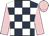 Dark blue and white check, pink sleeves and cap