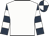 White, dark blue and white hooped sleeves, quartered cap