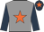 Grey, orange star, dark blue sleeves, dark blue cap, orange star