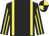Black, yellow braces, striped sleeves, quartered cap
