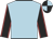 Light blue, black sleeves, red seams, black and light blue quartered cap