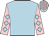 Light blue, pink sleeves, light blue diamonds, light blue and pink striped cap