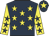 Dark blue, yellow stars, yellow sleeves, dark blue stars, dark blue cap, yellow star