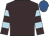Brown, light blue hooped sleeves, royal blue cap