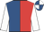 Royal blue and red (halved), white sleeves, royal blue and white quartered cap