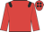 Red body, black epaulettes, red arms, red cap, black spots
