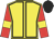 Yellow body, black seams, red arms, yellow armlets, black cap