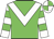 Green body, white chevron, white arms, green hooped, white cap, green quartered