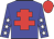 Blue body, red cross of lorraine, blue arms, white stars, red cap