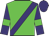 green, purple sash, green armbands on purple sleeves, purple cap