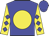 Big-blue body, yellow disc, yellow arms, big-blue diamonds, big-blue cap
