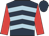 Dark blue, light blue chevrons, red sleeves, dark blue cap