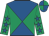 Royal blue and emerald green diabolo, emerald green sleeves, royal blue stars, royal blue and emerald green quartered cap