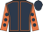 Dark blue, orange seams, orange sleeves, dark blue spots and cap