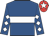Royal blue, white hoop, diamonds on sleeves, red cap, white star