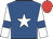 Royal blue, white star, white sleeves, royal blue armlets, red cap