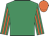 Emerald green, orange striped sleeves, orange cap