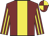 Maroon, yellow stripe, striped sleeves, quartered cap