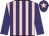 Pink and purple stripes, purple sleeves, purple cap, pink star
