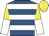 Royal blue, white hoops, yellow and white halved sleeves, yellow cap