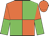 orange and green quartered, halved sleeves, orange cap