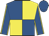 Royal blue and yellow quartered, royal blue sleeves, yellow seams, royal blue cap